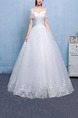 White Bateau Illusion Ball Gown Embroidery Appliques Beading Dress for Wedding