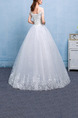 White Bateau Illusion Ball Gown Embroidery Appliques Beading Dress for Wedding