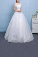 White Bateau Illusion Ball Gown Embroidery Appliques Beading Dress for Wedding