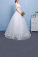 White Bateau Illusion Ball Gown Embroidery Appliques Beading Dress for Wedding