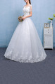 White Bateau Illusion Ball Gown Embroidery Appliques Beading Dress for Wedding