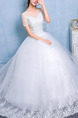 White Bateau Illusion Ball Gown Embroidery Appliques Beading Dress for Wedding