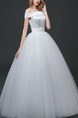 White Off Shoulder Ball Gown Sash Dress for Wedding