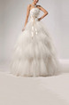 White Strapless Ball Gown Beading Appliques Ruffle Sash Dress for Wedding