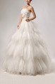 White Strapless Ball Gown Beading Appliques Ruffle Sash Dress for Wedding