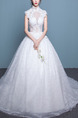 White High Neck Ball Gown Embroidery Dress for Wedding