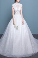 White High Neck Ball Gown Embroidery Dress for Wedding