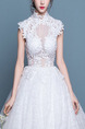 White High Neck Ball Gown Embroidery Dress for Wedding