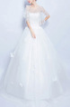 White Bateau Illusion Ball Gown Embroidery Appliques Beading Dress for Wedding