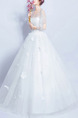 White Bateau Illusion Ball Gown Embroidery Appliques Beading Dress for Wedding