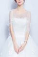 White Bateau Illusion Ball Gown Embroidery Appliques Beading Dress for Wedding