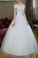 White Off Shoulder Ball Gown Embroidery Beading Dress for Wedding