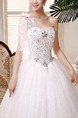 White Sweetheart One Shoulder Ball Gown Beading Embroidery Appliques Dress for Wedding