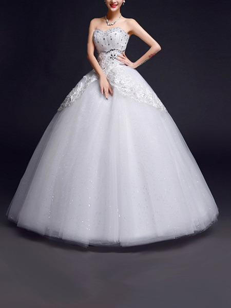White Sweetheart Ball Gown Beading Embroidery Dress for Wedding