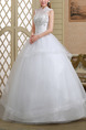 White High Neck Ball Gown Beading Embroidery Dress for Wedding