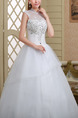 White High Neck Ball Gown Beading Embroidery Dress for Wedding