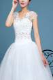 White V Neck Ball Gown Embroidery Beading Appliques Dress for Wedding