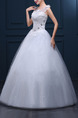 White Illusion Bateau Ball Gown Embroidery Beading Appliques Dress for Wedding