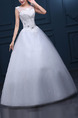 White Illusion Bateau Ball Gown Embroidery Beading Appliques Dress for Wedding