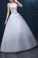White Illusion Bateau Ball Gown Embroidery Beading Appliques Dress for Wedding