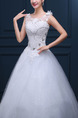 White Illusion Bateau Ball Gown Embroidery Beading Appliques Dress for Wedding