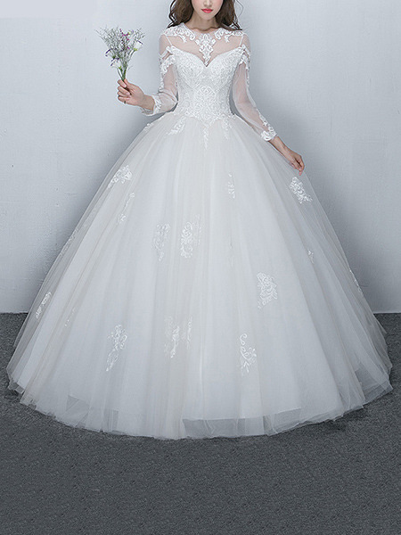 White Illusion Jewel Ball Gown Embroidery Beading Dress for Wedding