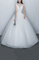 White Illusion Ball Gown Embroidery Beading Dress for Wedding