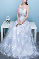 White and Blue Illusion Bateau A-Line Beading Appliques Embroidery Dress for Wedding