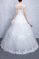 White Bateau Ball Gown Embroidery Beading Tiered Dress for Wedding