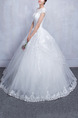 White Bateau Ball Gown Embroidery Beading Tiered Dress for Wedding