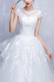 White Bateau Ball Gown Embroidery Beading Tiered Dress for Wedding