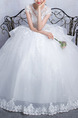 White Bateau Ball Gown Embroidery Beading Tiered Dress for Wedding