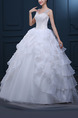 White V Neck Ball Gown Beading Ruffle Dress for Wedding