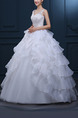 White V Neck Ball Gown Beading Ruffle Dress for Wedding