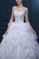 White V Neck Ball Gown Beading Ruffle Dress for Wedding