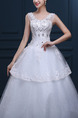 White Bateau Ball Gown Embroidery Beading Tiered Dress for Wedding