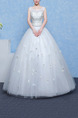 White Bateau Illusion Ball Gown Embroidery Beading Appliques Dress for Wedding