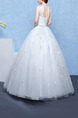 White Bateau Illusion Ball Gown Embroidery Beading Appliques Dress for Wedding