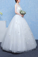 White Bateau Illusion Ball Gown Embroidery Beading Appliques Dress for Wedding