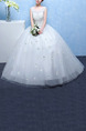 White Bateau Illusion Ball Gown Embroidery Beading Appliques Dress for Wedding