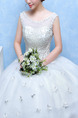 White Bateau Illusion Ball Gown Embroidery Beading Appliques Dress for Wedding