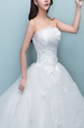 White Strapless Ball Gown Beading Embroidery Ribbon Appliques Dress for Wedding