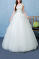 White Bateau Illusion Ball Gown Embroidery Beading Dress for Wedding