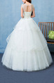 White Bateau Illusion Ball Gown Embroidery Beading Dress for Wedding