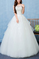 White Bateau Illusion Ball Gown Embroidery Beading Dress for Wedding