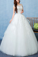 White Bateau Illusion Ball Gown Embroidery Beading Dress for Wedding