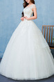White Bateau Illusion Ball Gown Embroidery Beading Dress for Wedding