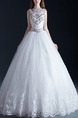 White High Neck Ball Gown Embroidery Beading Dress for Wedding