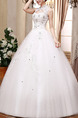 White Queen Anne High Neck Ball Gown Embroidery Beading Dress for Wedding