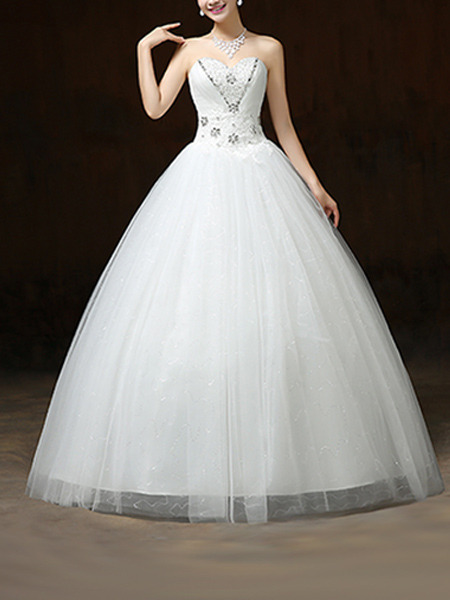 White Sweetheart Ball Gown Beading Embroidery Dress for Wedding